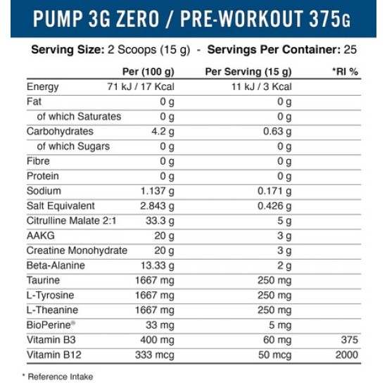 Applied Nutrition Pump Zero Stimulant 375 гр / 25 дози на супер цена