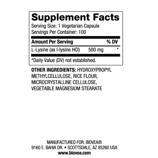 Biovea  L-Lysine 500mg - Лизин - 100 caps на супер цена