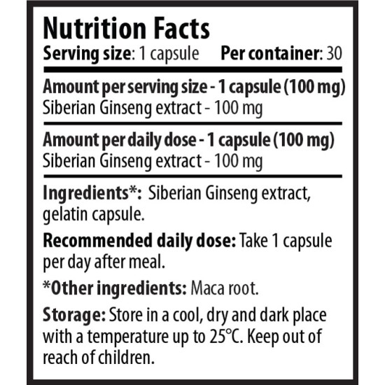 Cvetita Herbal Siberian Ginseng 100 мг / 30 капсули на супер цена