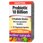 Webber Naturals PROBIOTIC 10 BILION 10млрд активни пробиотици,5 щама x 40 caps на супер цена