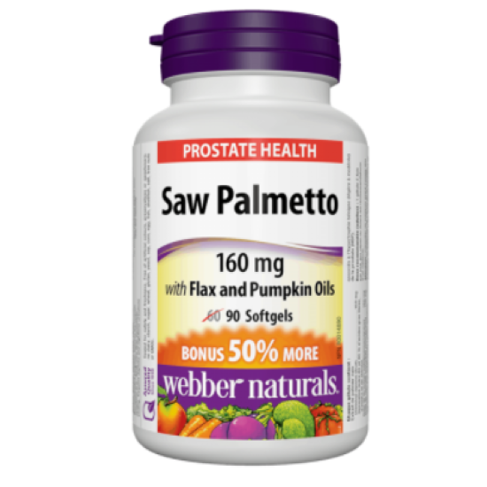 Webber Naturals Saw Palmetto With Flax And Pumpkin Oils / Сао палметто (с ленено и тиквено масло), 90 softgels на супер цена