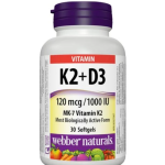 Webber Naturals Vitamin K2 D3 x 30 softgels - Витамин К2 и D3 х30 софтгел капсули на супер цена