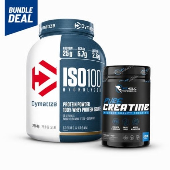 Промо пакет DYMATIZE NUTRITION ISO 100 NEW + Fitholic Professional Pure Creatine на супер цена