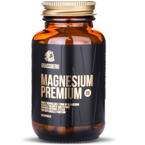 Grassberg Magnesium Premium B6 - Магнезий + Витамин B6 / 60 капсули на супер цена