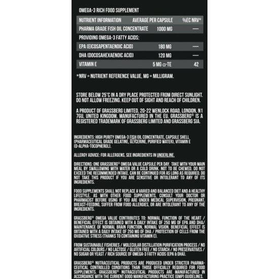 Grassberg Omega-3 Value 1000 мг / 120 гел капсули на супер цена