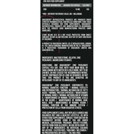 Grassberg Zinc Picolinate 15 мг / 180 капсули на супер цена