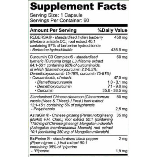Hero.Lab Berberine HCL 450 мг | with Curcumin & Cinnamon 60 капсули на супер цена