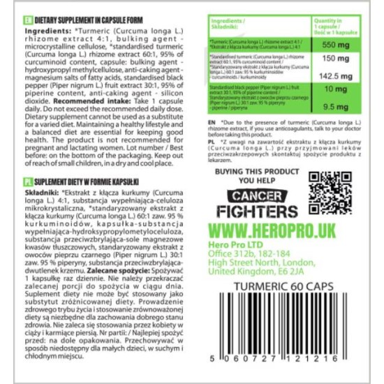 Hero.Lab Turmeric Curcumin 550 мг | with Black Pepper 60 капсули на супер цена