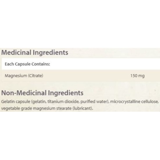 NATURAL FACTORS Magnesium Citrate 150 мг / 90 капсули на супер цена