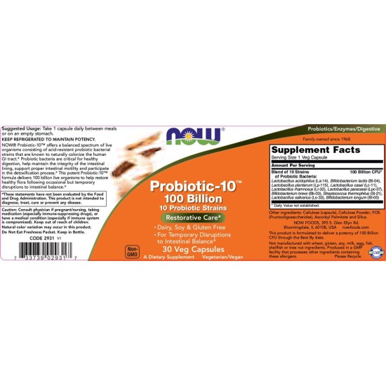 NOW Probiotic-10 100 Billion 30 капсули на супер цена