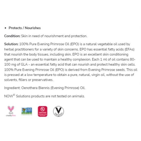 NOW Evening Primrose Oil | 100% Pure Moisturizing Oil 118 мл на супер цена