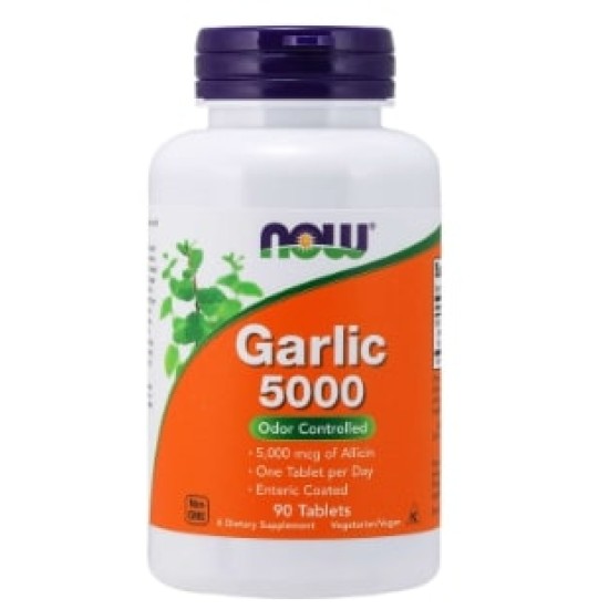 NOW Garlic 5000 | Odor Controlled 90 таблетки на супер цена