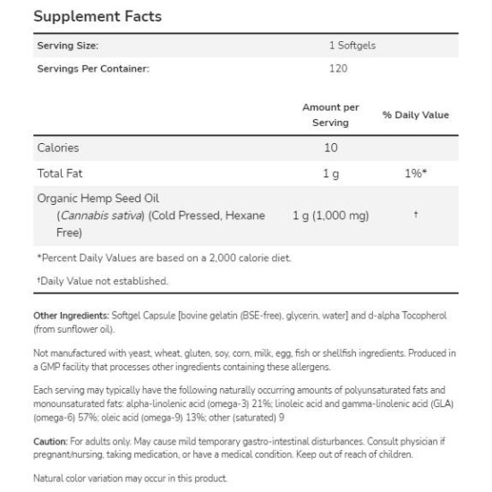 NOW Hemp Seed Oil 1000 мг / 120 гел капсули на супер цена