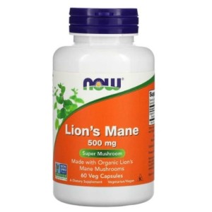 NOW Lion's Mane 500 мг | Made with Organic Lion's Mane Mushrooms 60 капсули
