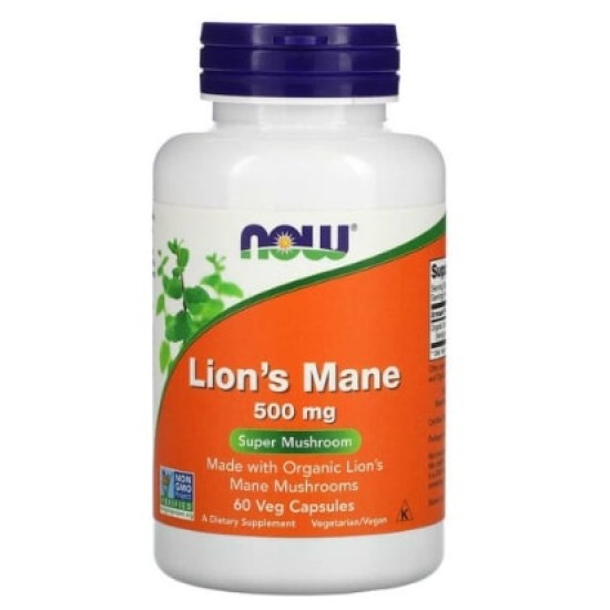 NOW Lion's Mane 500 мг | Made with Organic Lion's Mane Mushrooms 60 капсули на супер цена