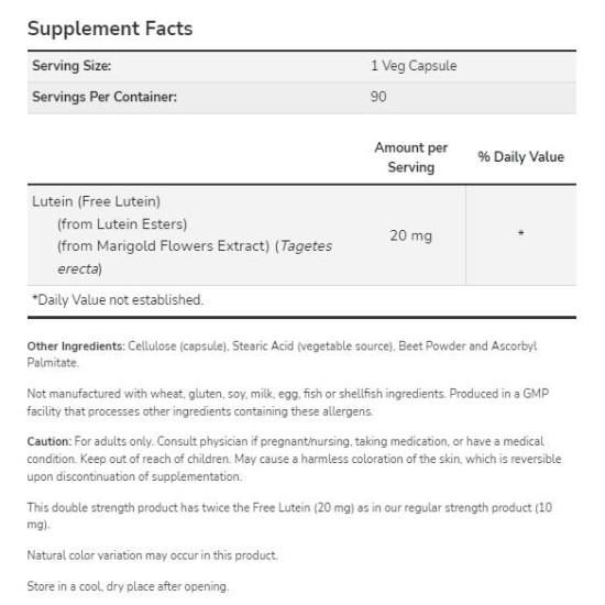 NOW Lutein Esters 20 мг | Double Strength 90 капсули на супер цена