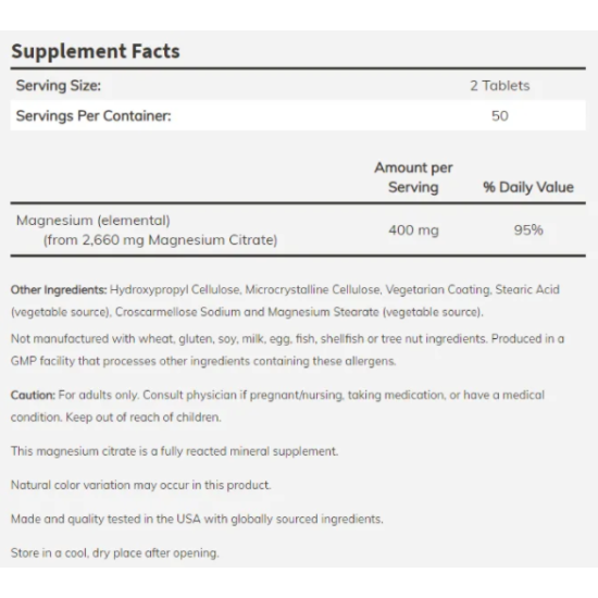 NOW MAGNESIUM CITRATE 200 MG - 250 Tabs на супер цена
