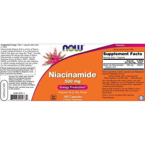 NOW Niacinamide 500 мг / 100 капсули на супер цена