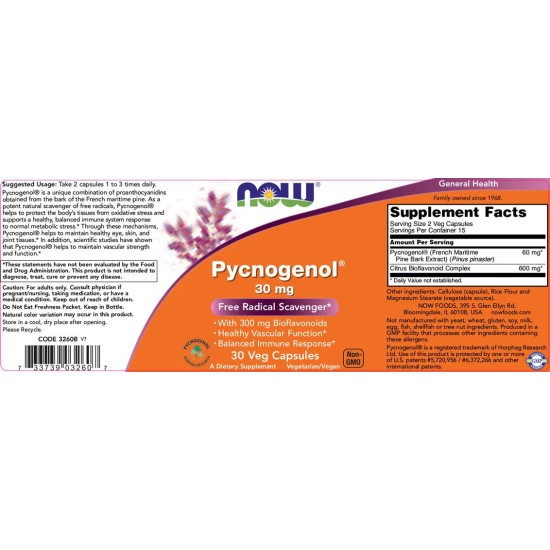 NOW Pycnogenol 30 мг / 30 капсули на супер цена