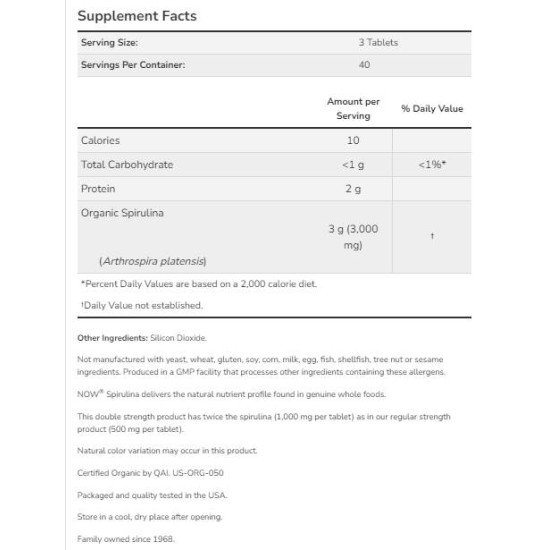 NOW Spirulina 1000 мг / 120 таблетки на супер цена