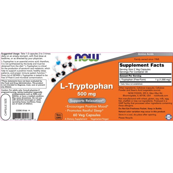NOW L-Tryptophan 500 mg / 60 Caps на супер цена