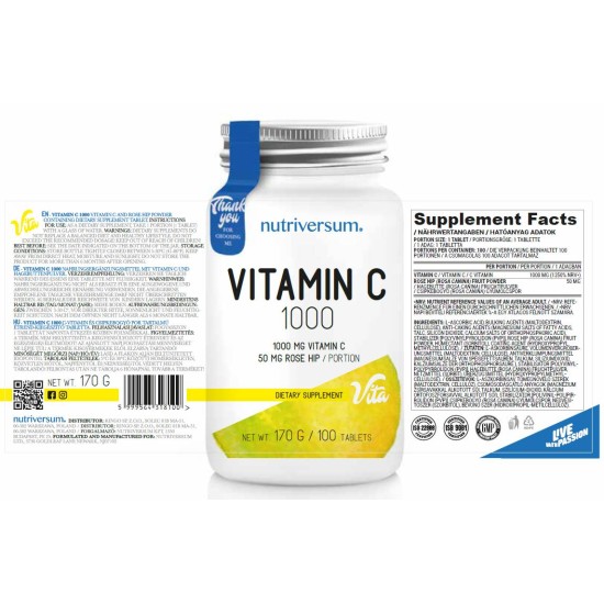 Nutriversum Vitamin C 1000 | with Rose Hips - 100 tabs / 100 servs на супер цена