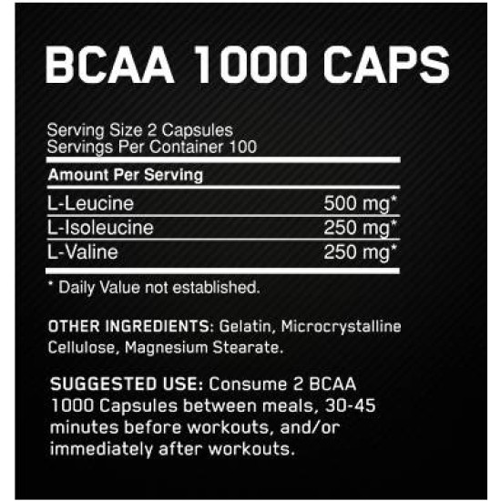 Optimum Nutrition BCAA Mega-Size 1000 мг / 200 капсули на изгодни цени Optimum Nutrition BCAA Mega-Size 1000 мг / 200 капсули на супер цена