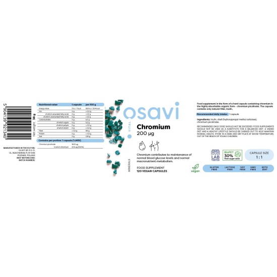 Osavi Chromium Picolinate 200 мкг / 90 капсули на супер цена