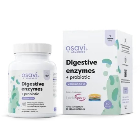 Osavi Digestive Enzymes + Probiotic | Digezyme + LactoSpore 60 капсули на супер цена