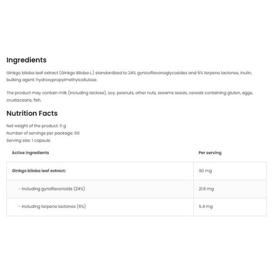 OstroVit Ginkgo Biloba 90 мг / Vege 60 капсули на супер цена