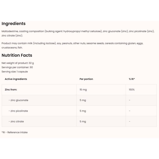 OstroVit Triple Zinc / Gluconate + Picolinate + Citrate 90 капсули на супер цена