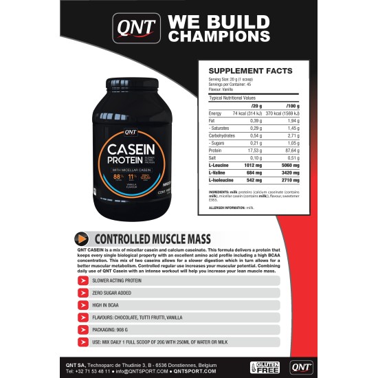 QNT Sport Nutrition Casein Protein 908 гр на супер цена
