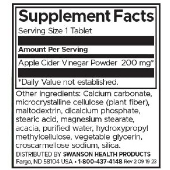 Swanson Apple Cider Vinegar 200 мг / 30 таблетки на супер цена