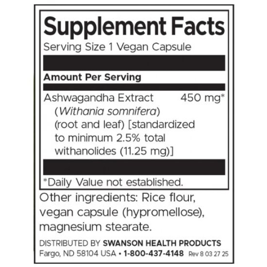 Swanson Ashwagandha 450 мг / 60 капсули на супер цена