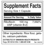 Swanson Vitamin B-2 / Riboflavin 100 мг / 100 капсули на супер цена