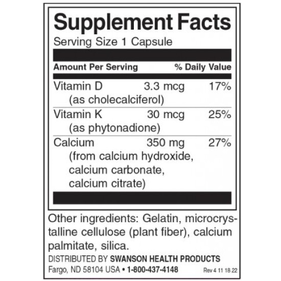 Swanson Calcium With Vitamin D & K 120 капсули на супер цена