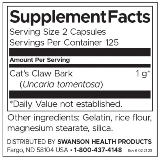 Swanson Cat's Claw 500 мг / 250 капсули на супер цена