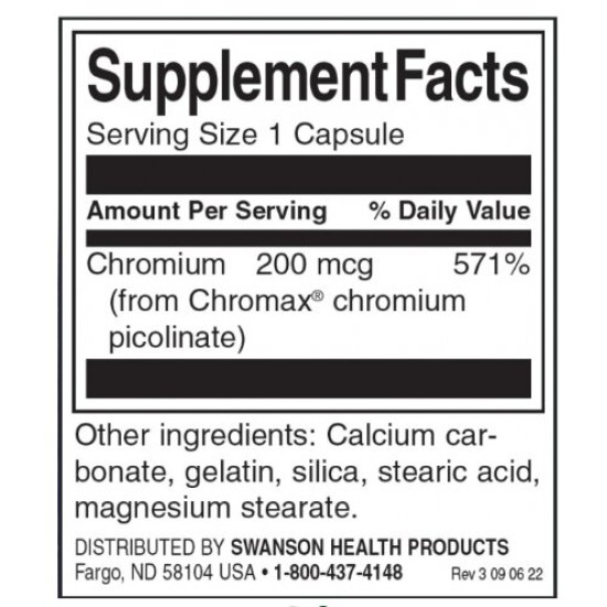 Swanson Chromium Picolinate 200 мкг / 60 капсули на супер цена