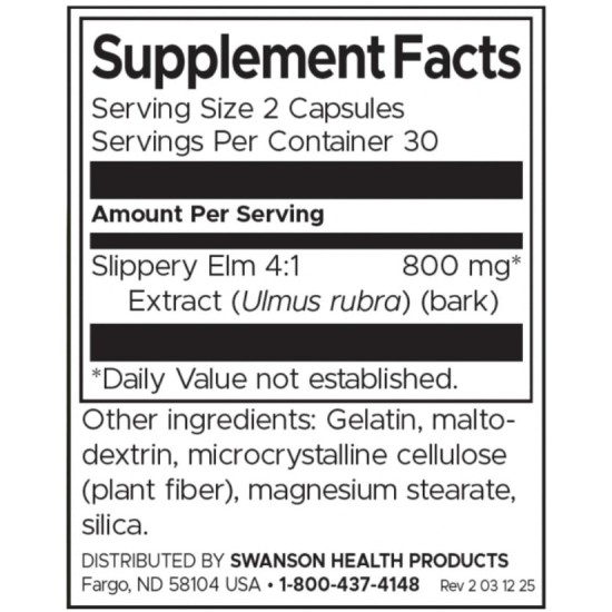 Swanson Slippery Elm Bark 400 мг / 60 капсули на супер цена