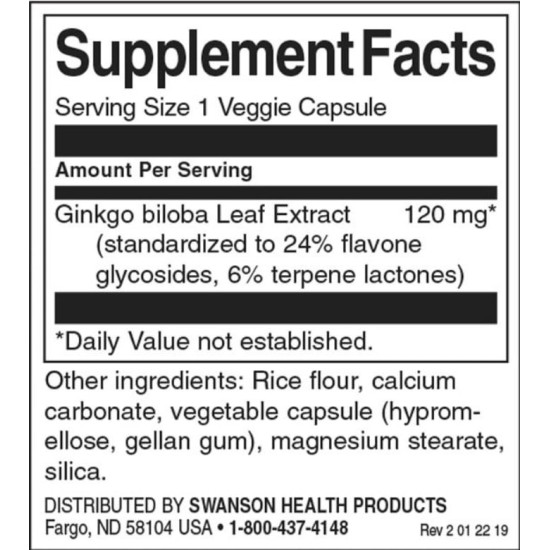 SWANSON Ginkgo Biloba Extact 120 мг / 100 капсули на супер цена