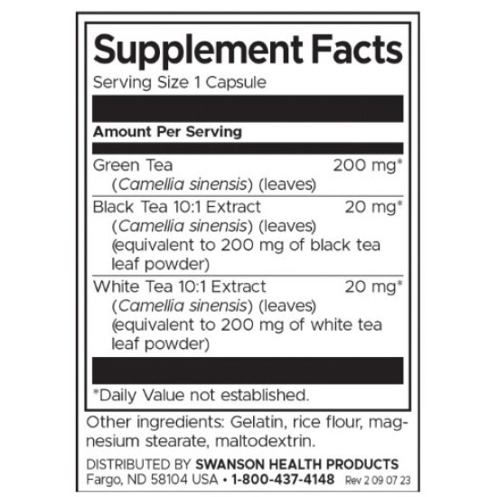 Swanson Green, White and Black Tea Complex 60 капсули на супер цена