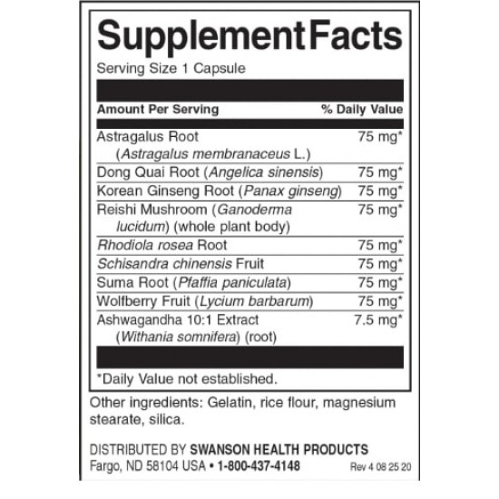SWANSON Adaptogenic Herbal Complex | with Rhodiola Ashwagandha Ginseng 60 капсули на супер цена
