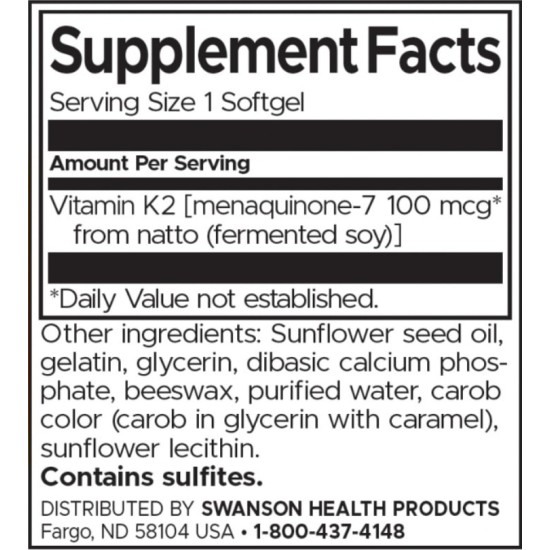 Swanson Vitamin K2 50 мкг / 30 гел капсули на супер цена