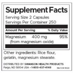 Swanson Magnesium Оxide 200 мг / 500 капсули на супер цена