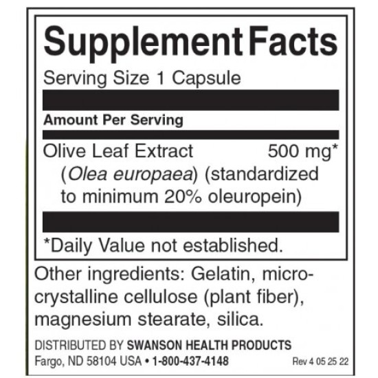 Swanson Olive Leaf Extract 500 мг / 60 капсули на супер цена