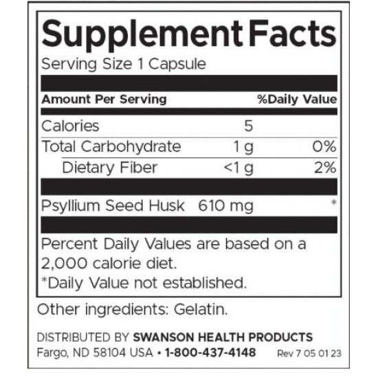 SWANSON Psyllium Husk 610 мг / 300 капсули на супер цена