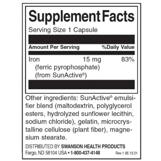Swanson SunActive Iron 15 мг / 90 капсули на супер цена