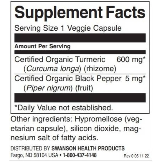 SWANSON Turmeric & Black Pepper 60 капсули на супер цена