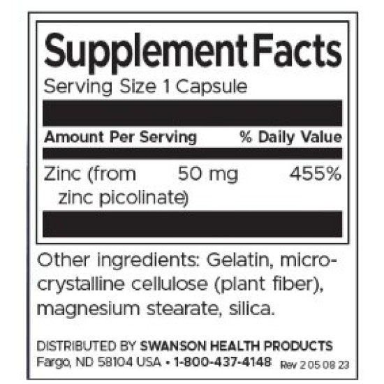Swanson Zinc Picolinate 50 мг / 60 капсули на супер цена