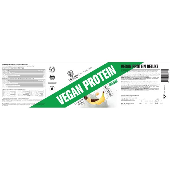 SWEDISH Supplements Vegan Protein Deluxe | from Pea, Rice and Oats 750гр на супер цена